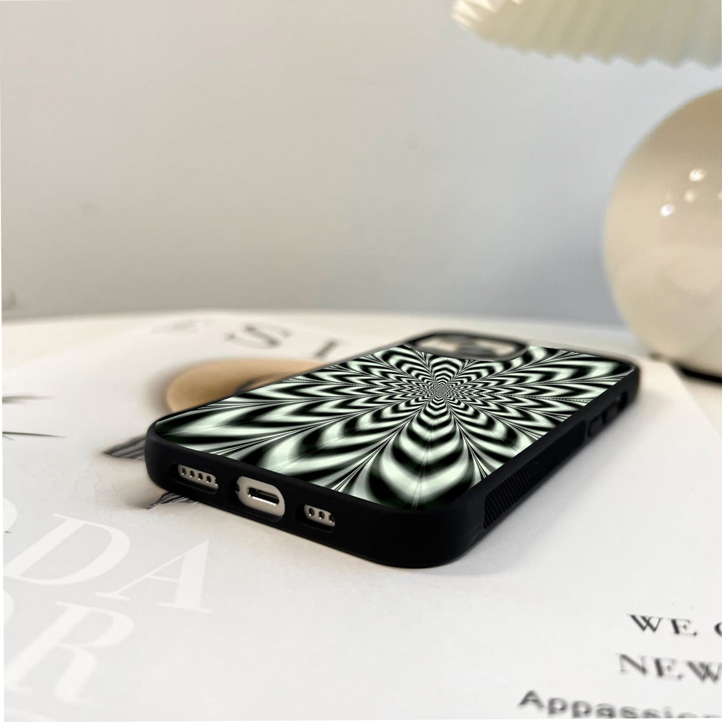 Monochrome Spiral Bloom Glass Case