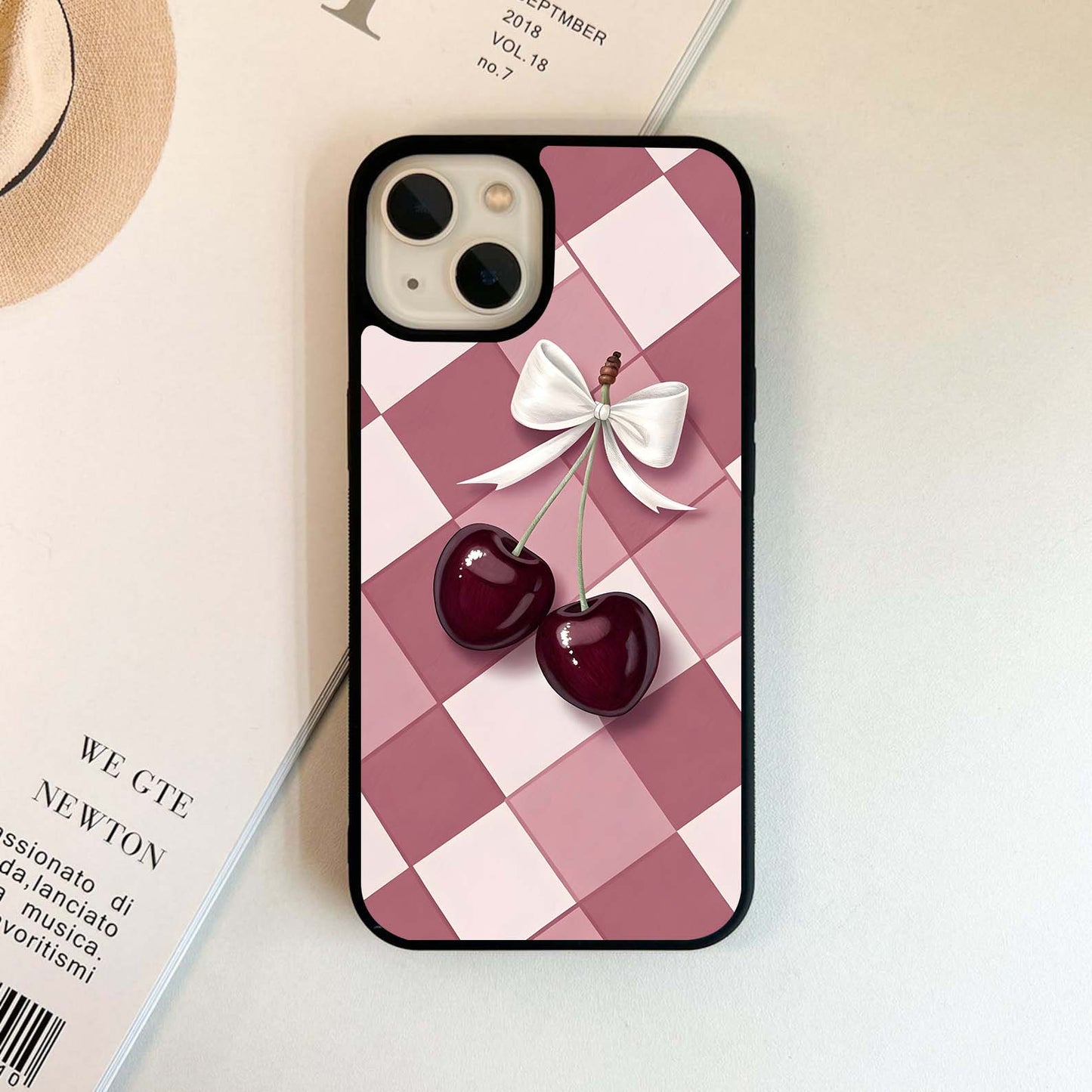 Checker Pattern With Cherry Glass Case