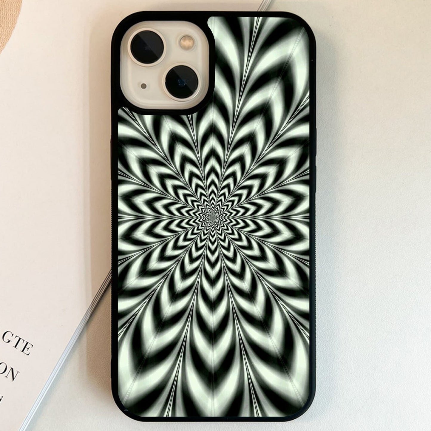 Monochrome Spiral Bloom Glass Case