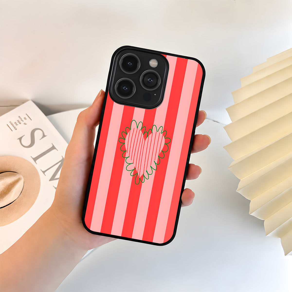 Striped Sweet Heart Glass Case