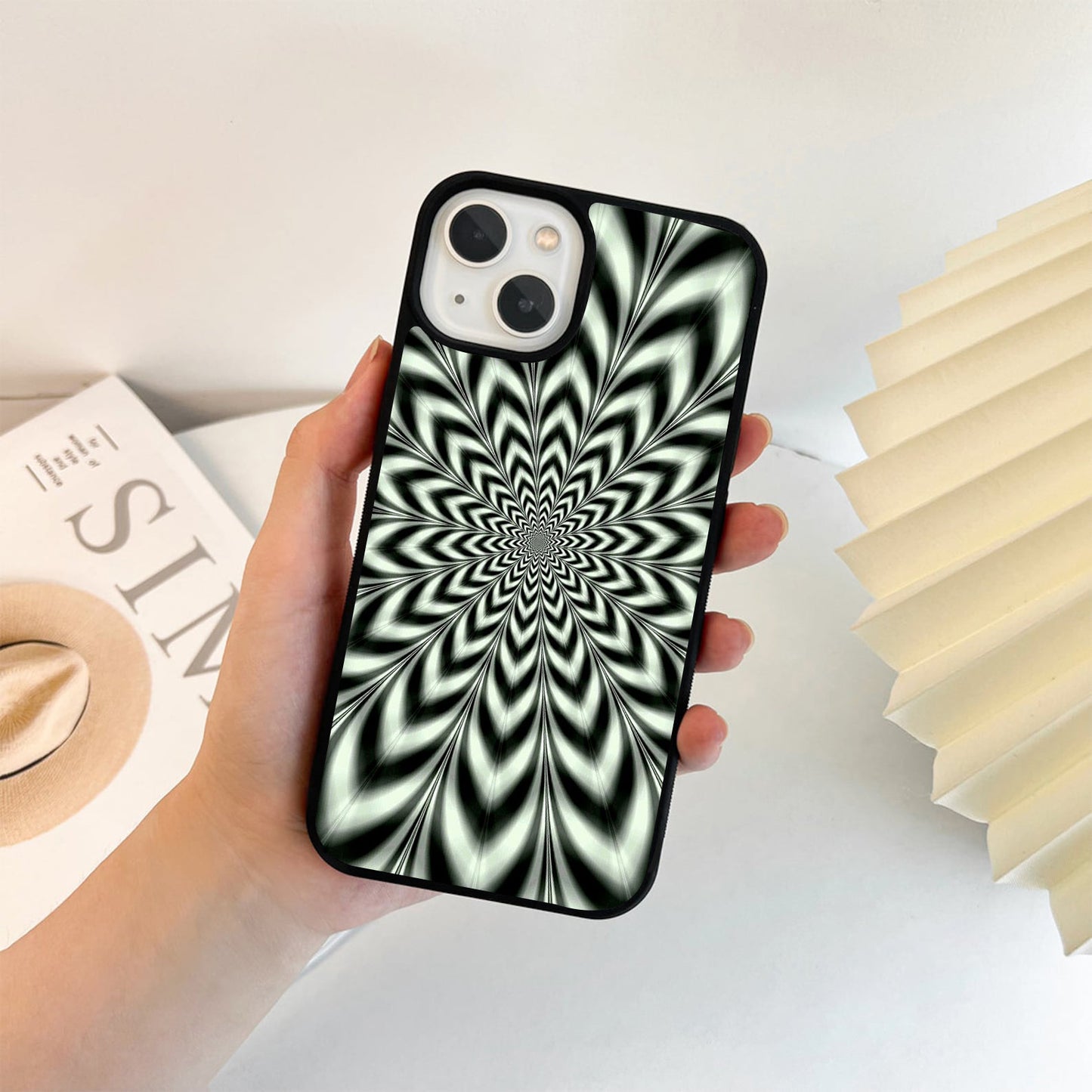 Monochrome Spiral Bloom Glass Case