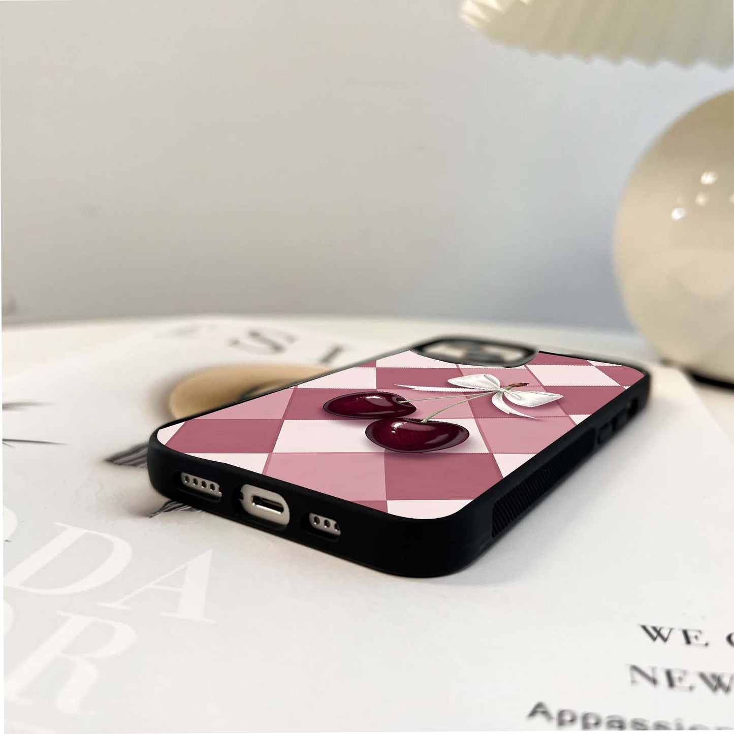 Checker Pattern With Cherry Glass Case