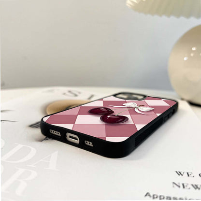 Checker Pattern With Cherry Glass Case