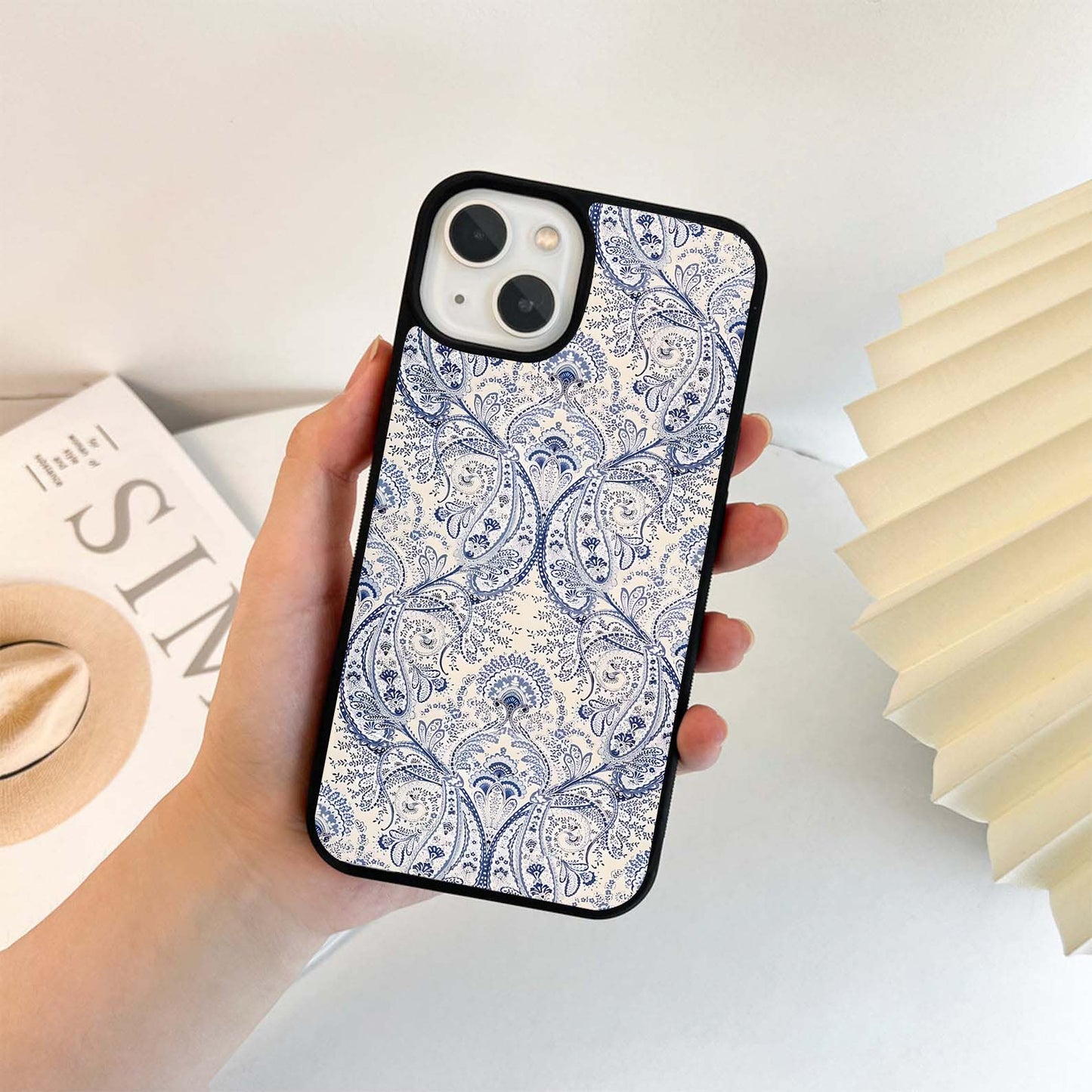 Blue Paisley Bloom Glass Case