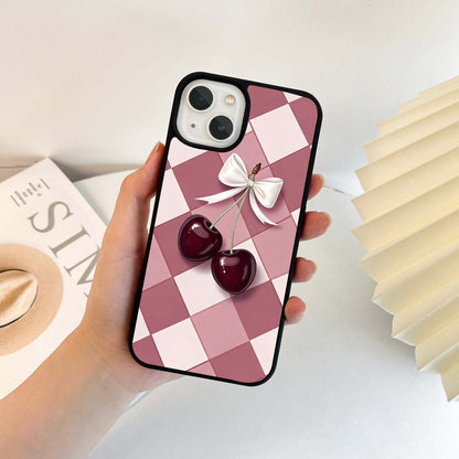 Checker Pattern With Cherry Glass Case