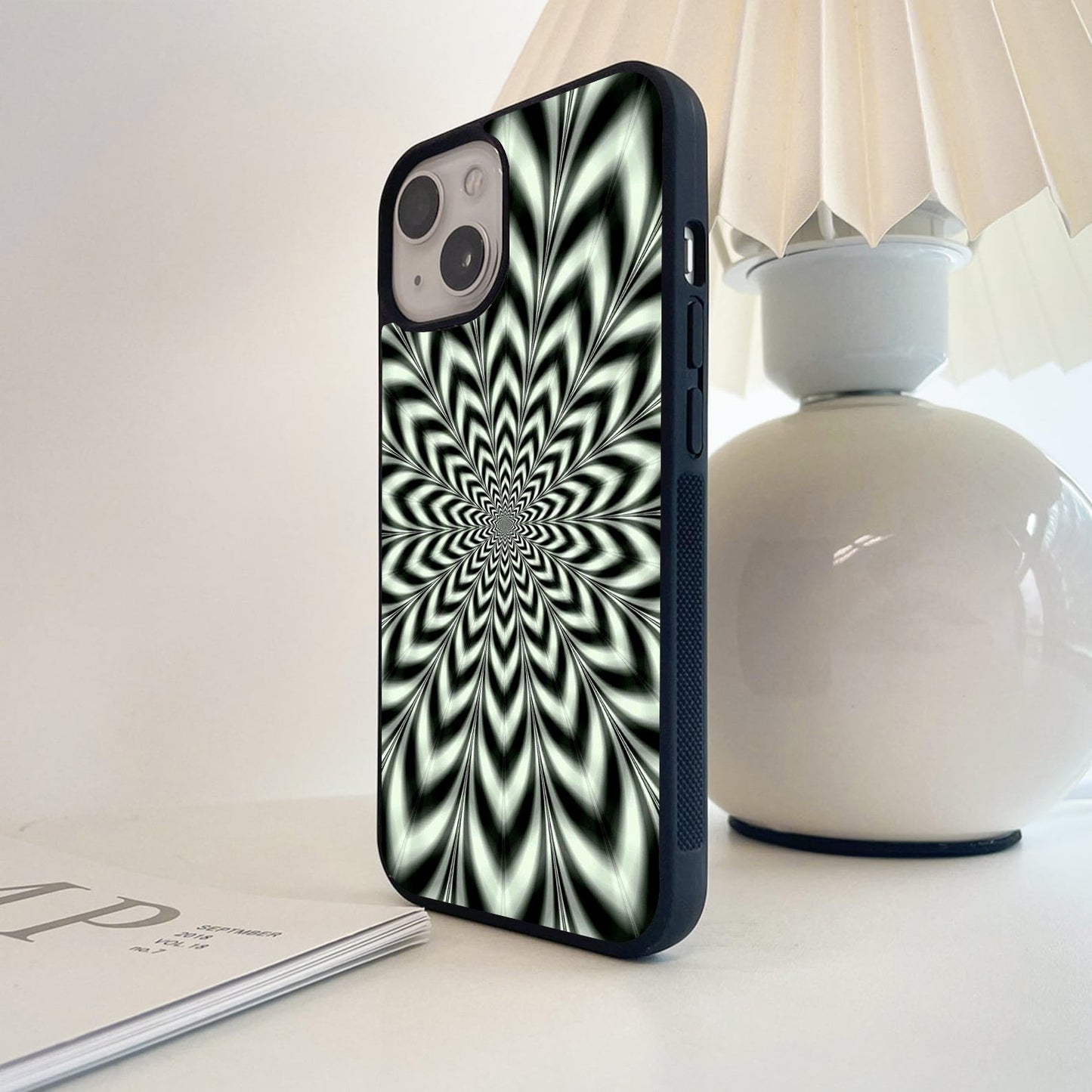 Monochrome Spiral Bloom Glass Case