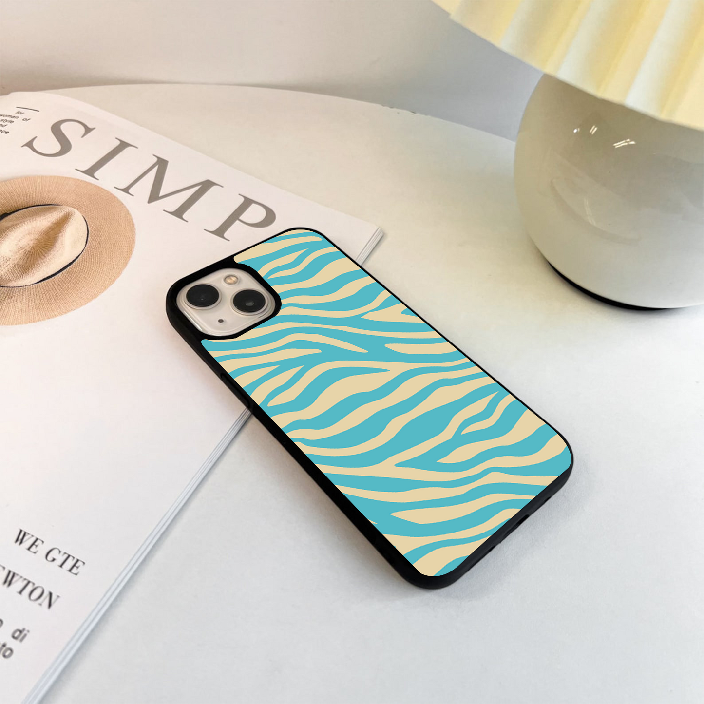 Green And Blue Shade Zebra Pattern Glass Case