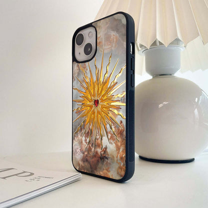 Radiant sunburst with heart Glass Case