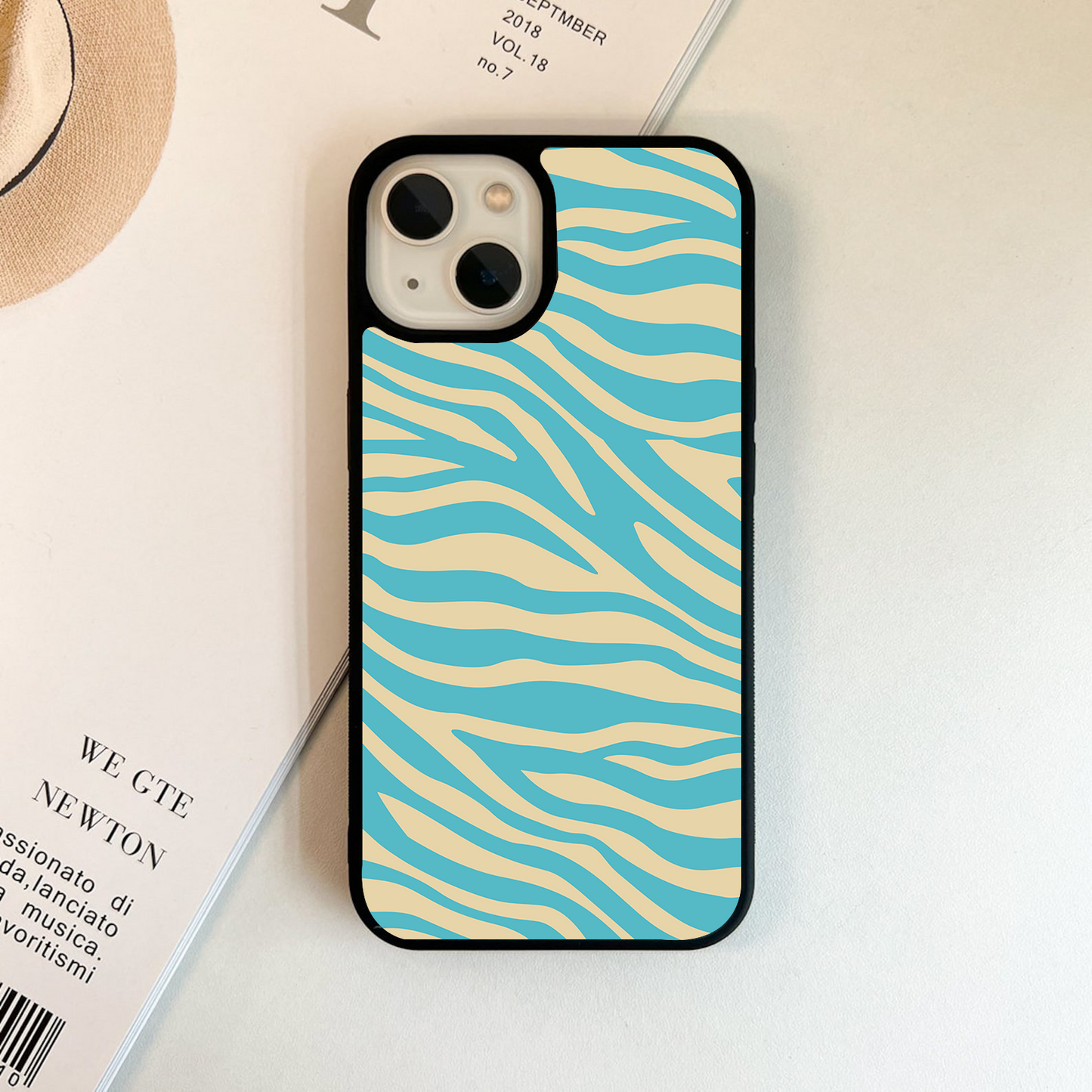 Green And Blue Shade Zebra Pattern Glass Case