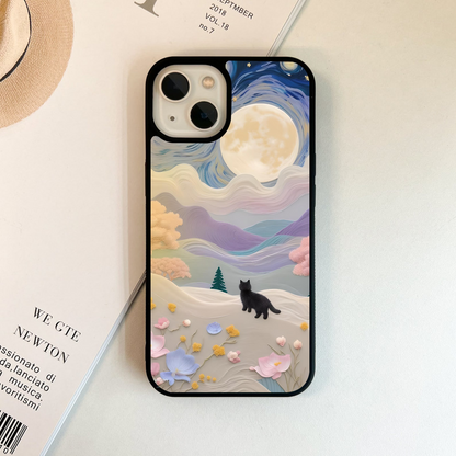 Moonlit Petal and Cat Glass Case