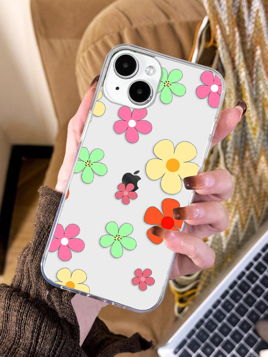 Green & Pink Flower Clear Silicon Case Cover