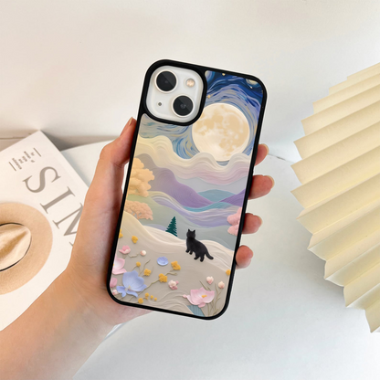 Moonlit Petal and Cat Glass Case