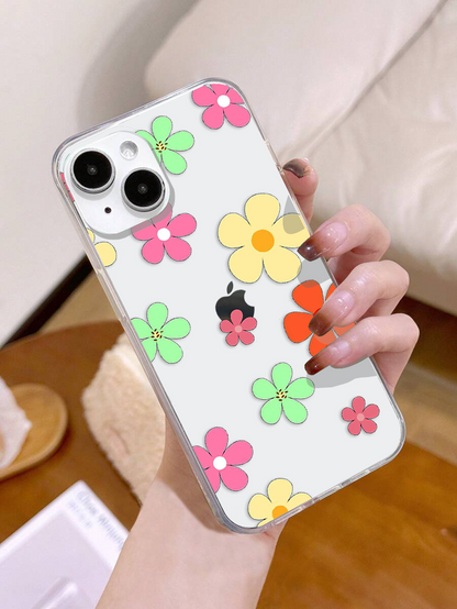 Green & Pink Flower Clear Silicon Case Cover