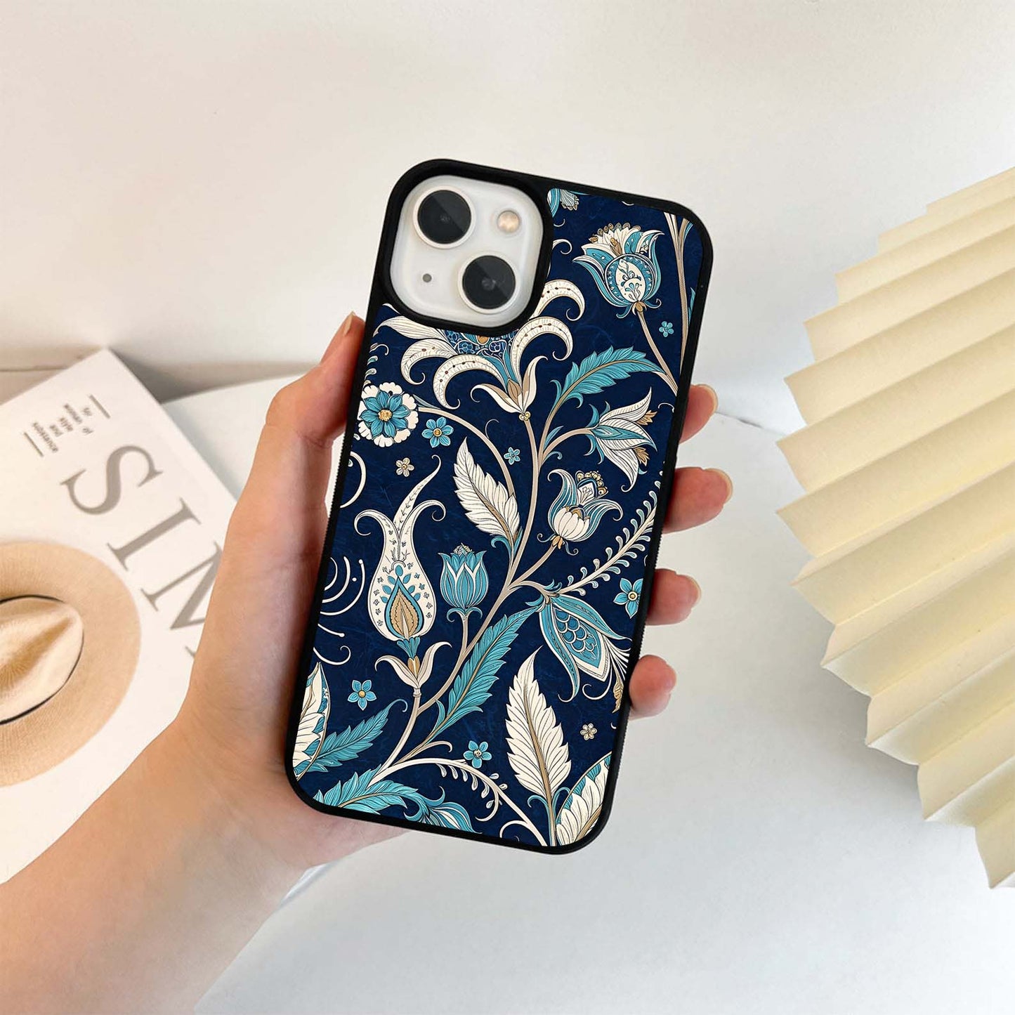 Royal Indigo Blooms Glass Case