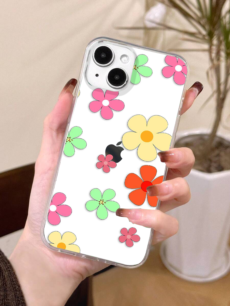 Green & Pink Flower Clear Silicon Case Cover