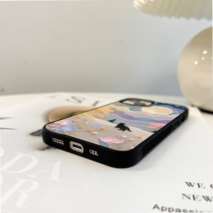 Moonlit Petal and Cat Glass Case