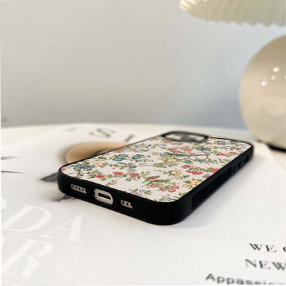 Retro Floral & Bird Print Glass Case