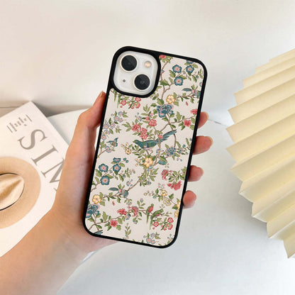 Retro Floral & Bird Print Glass Case