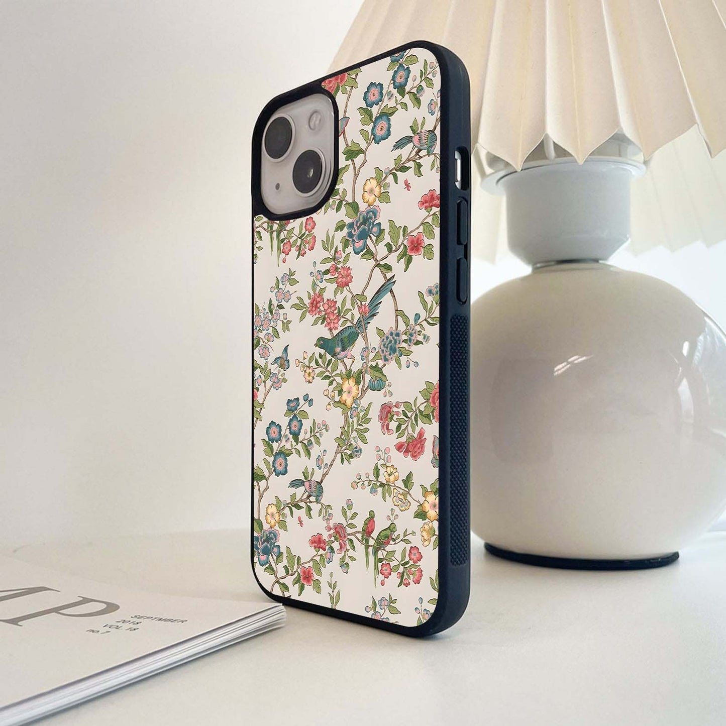 Retro Floral & Bird Print Glass Case
