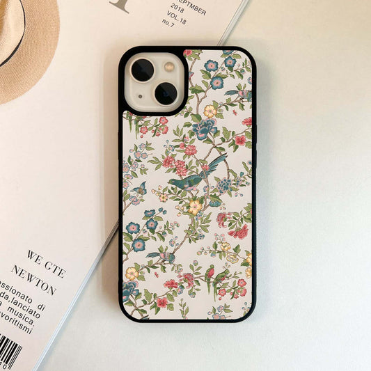Retro Floral & Bird Print Glass Case