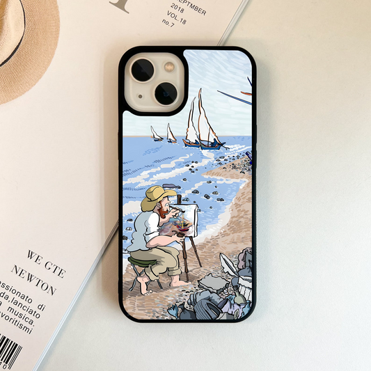 Painter's Shore Scene  Glass Case