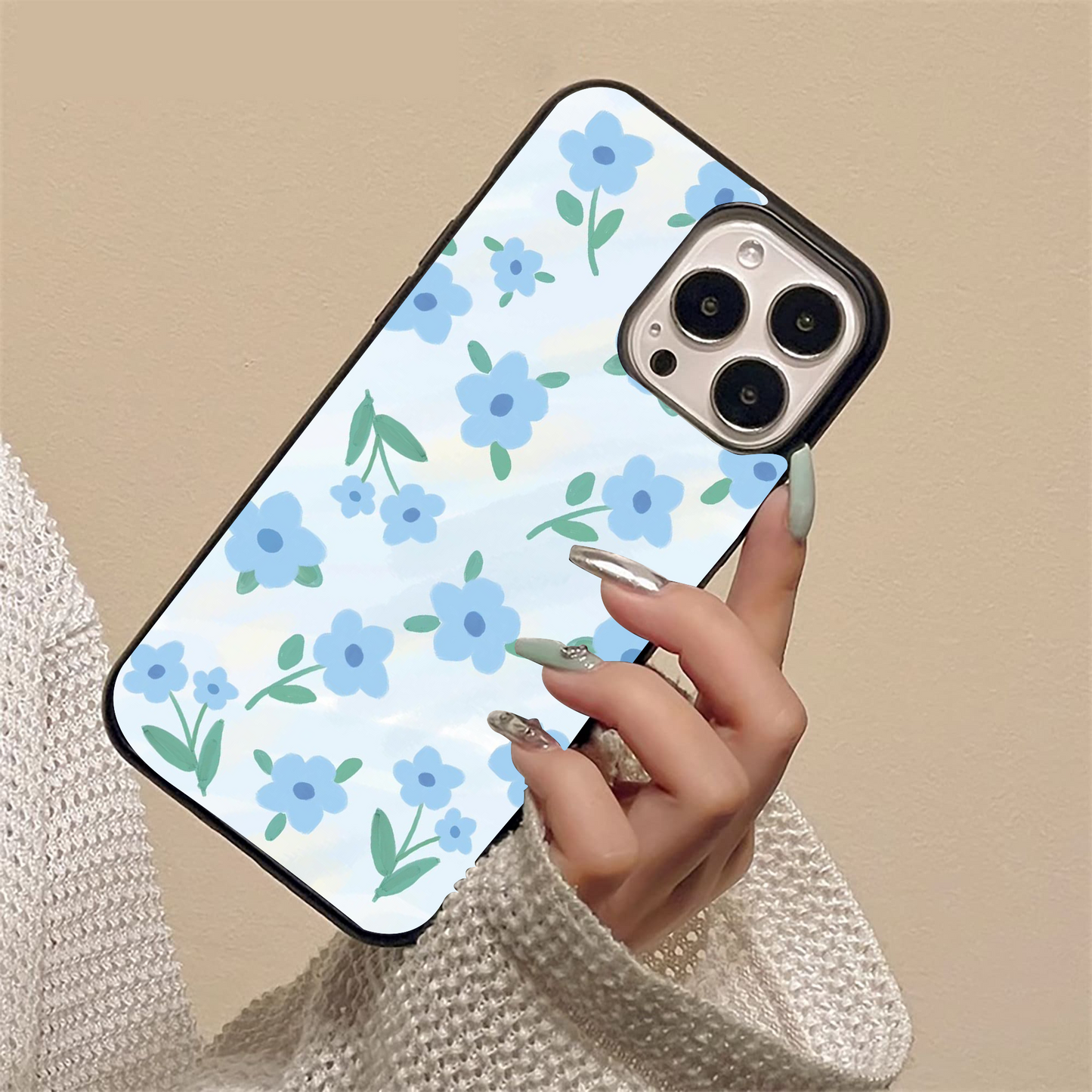 Cute Blue Small Pattern Glass Case