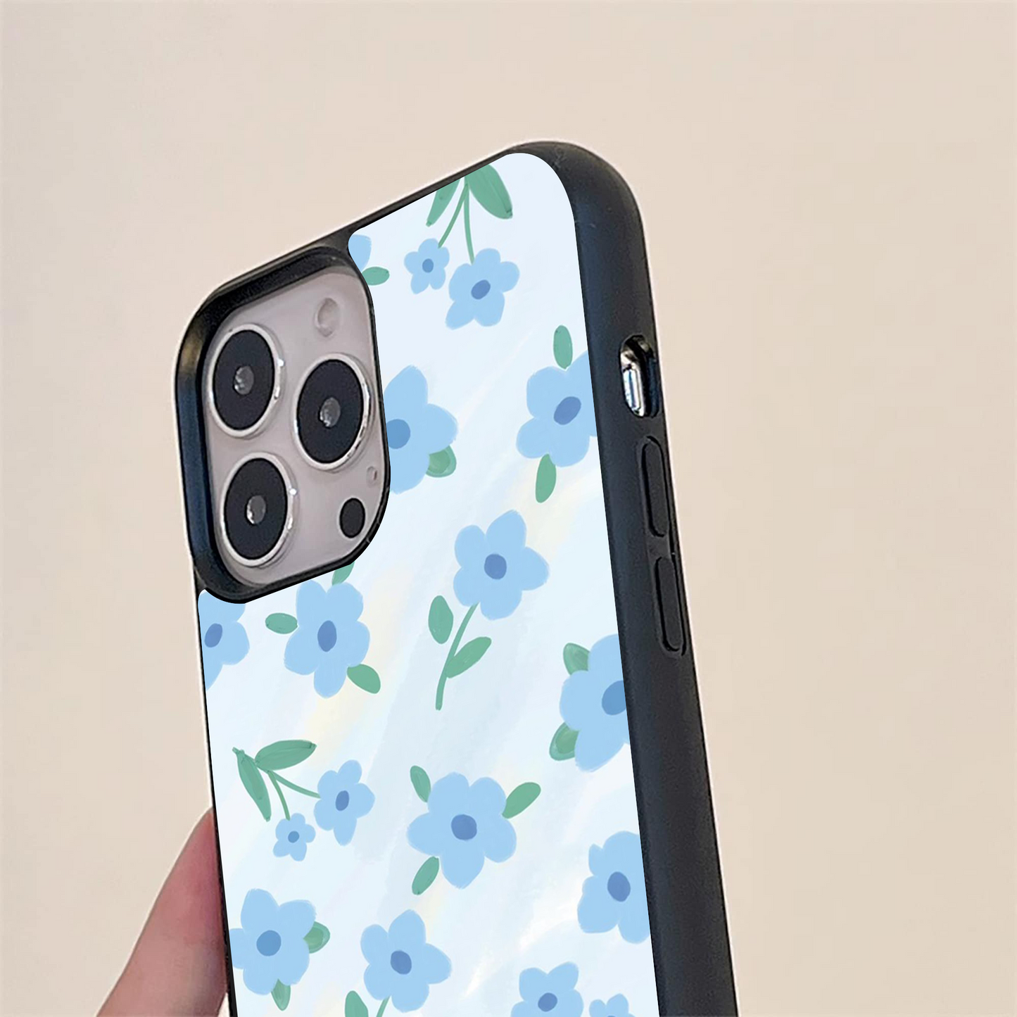 Cute Blue Small Pattern Glass Case