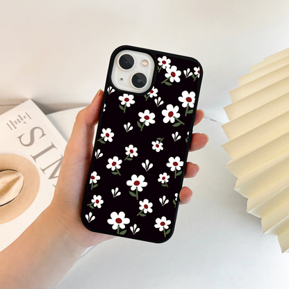 Black Prints Daisy Flower Pattern Glass Case