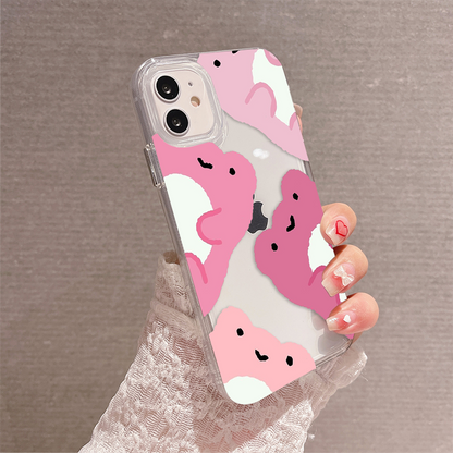 Cute Pink Teddy Pattern Clear Silicon Case Cover