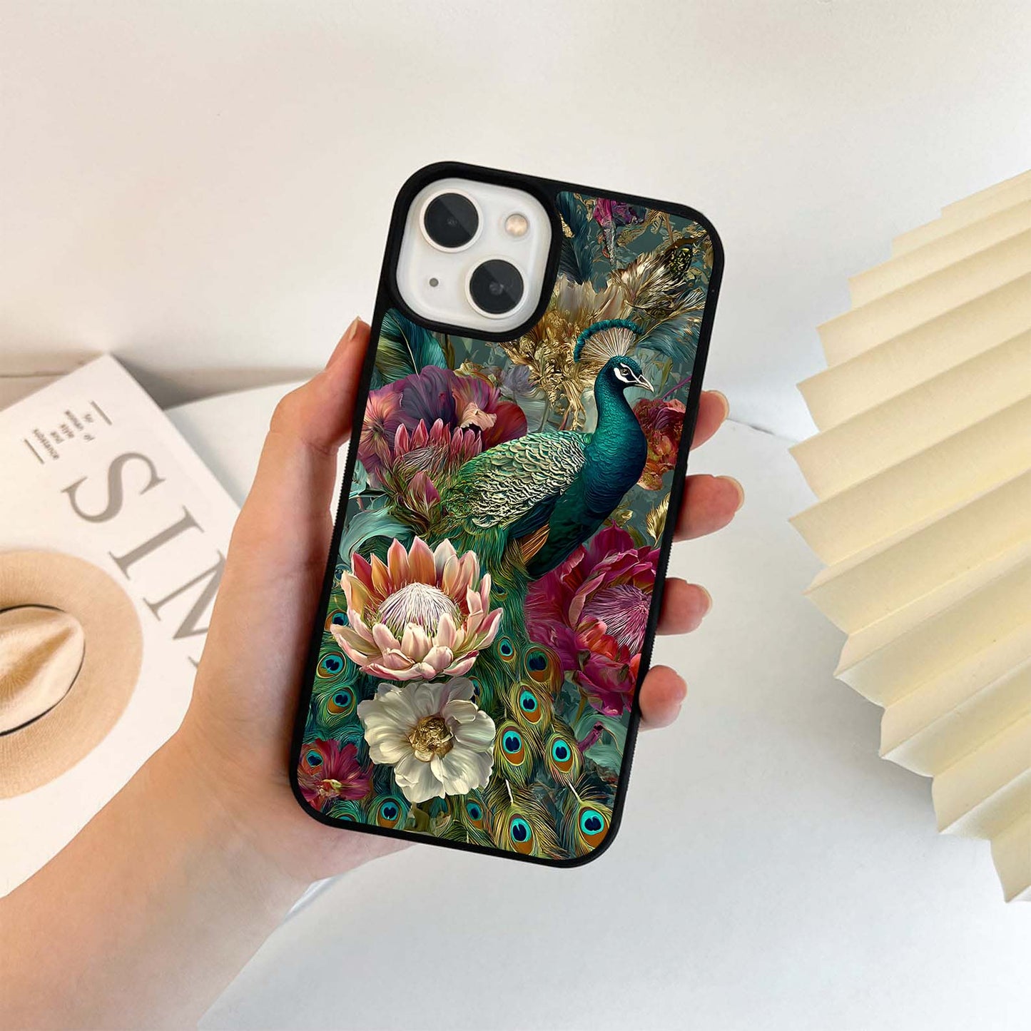 Royal Feather Bloom Glass Case