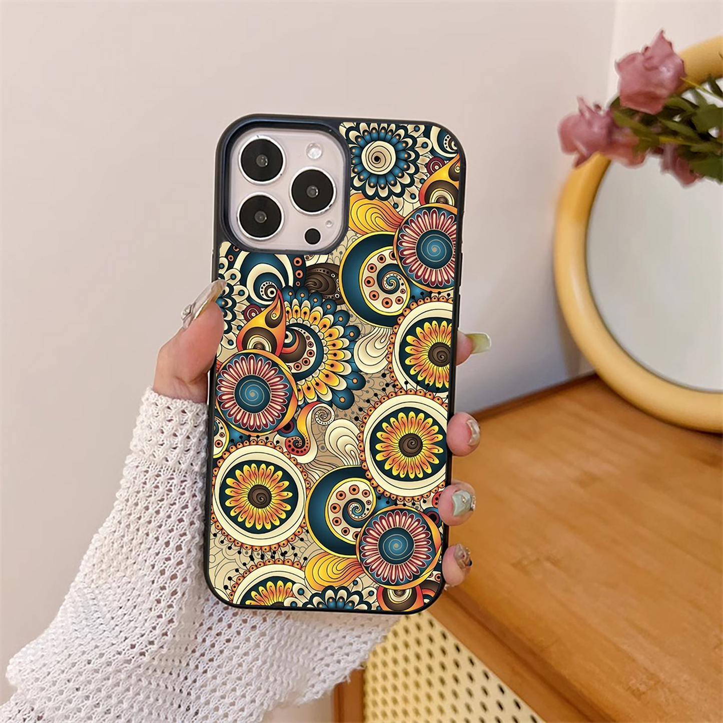 Colorful Circle Mandala Glass Case