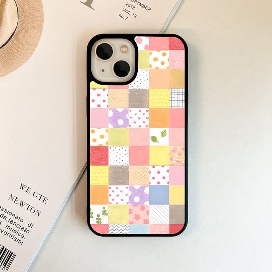 Pastel Grid Patch Glass Case