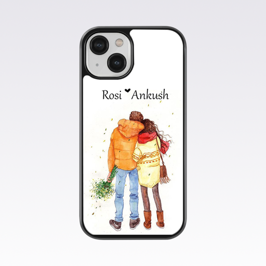 Cute Couple Together Custome Name Glass Case- White