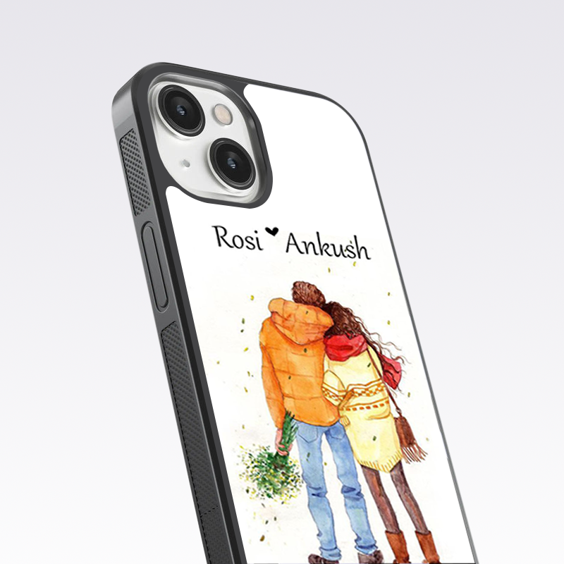 Cute Couple Together Custom Name Glass Case- White