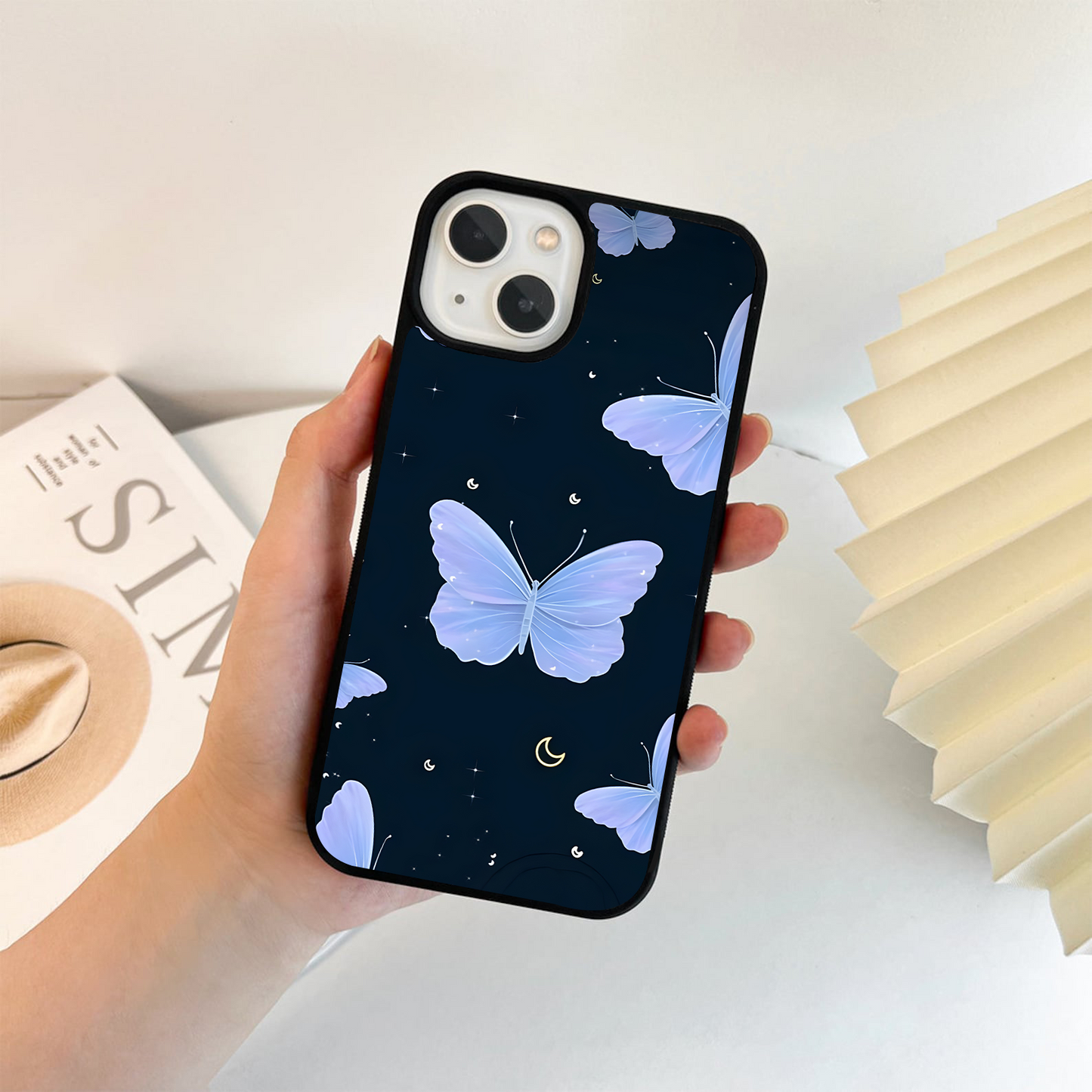 Butterfly With Stars Pattern Glass Case