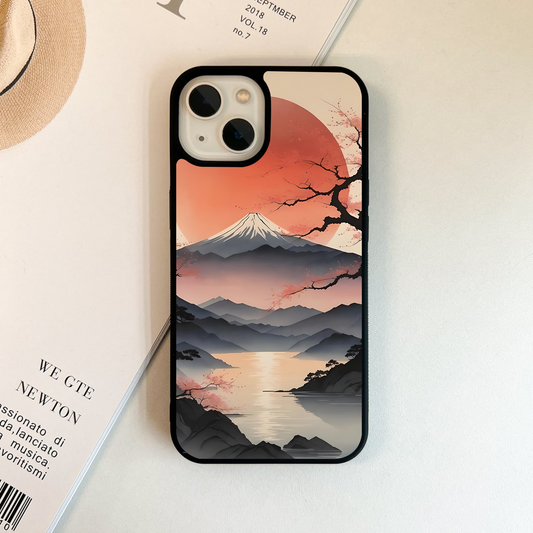 Mountains and Red Sun Glass Case
