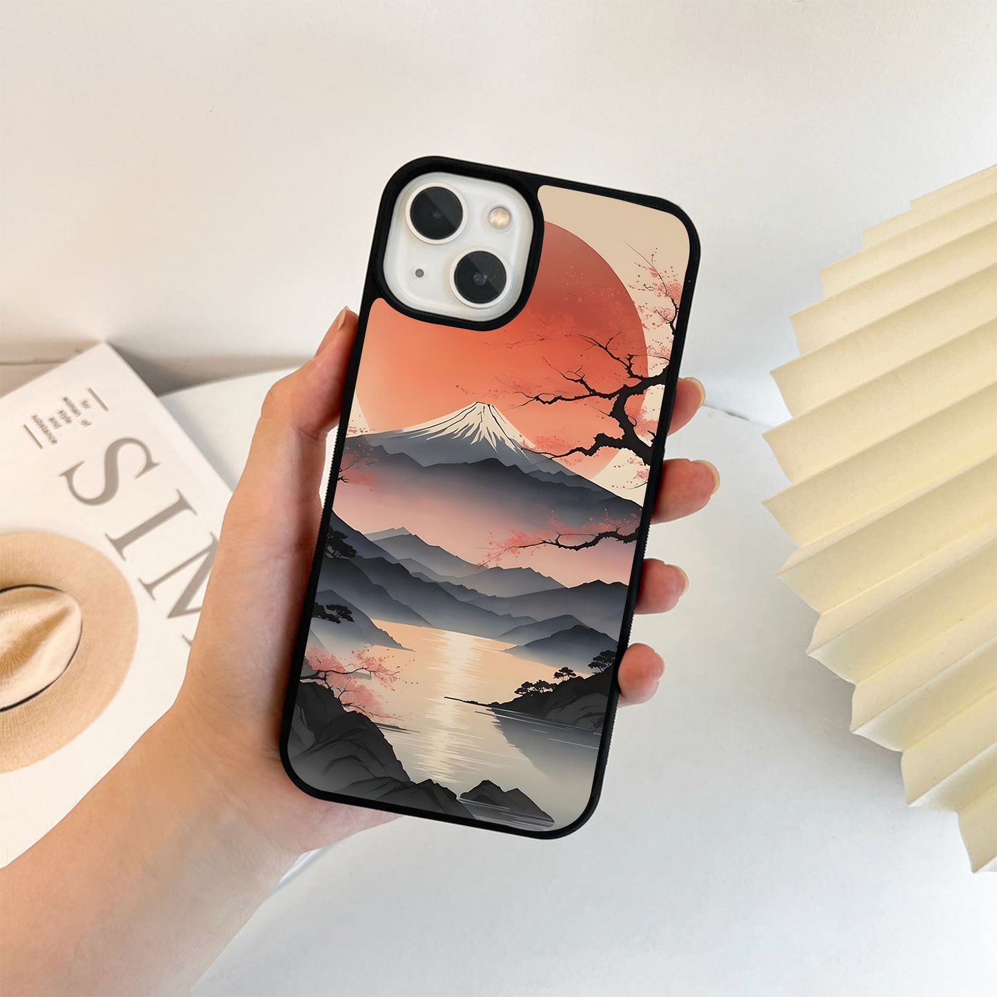 Mountains and Red Sun Glass Case