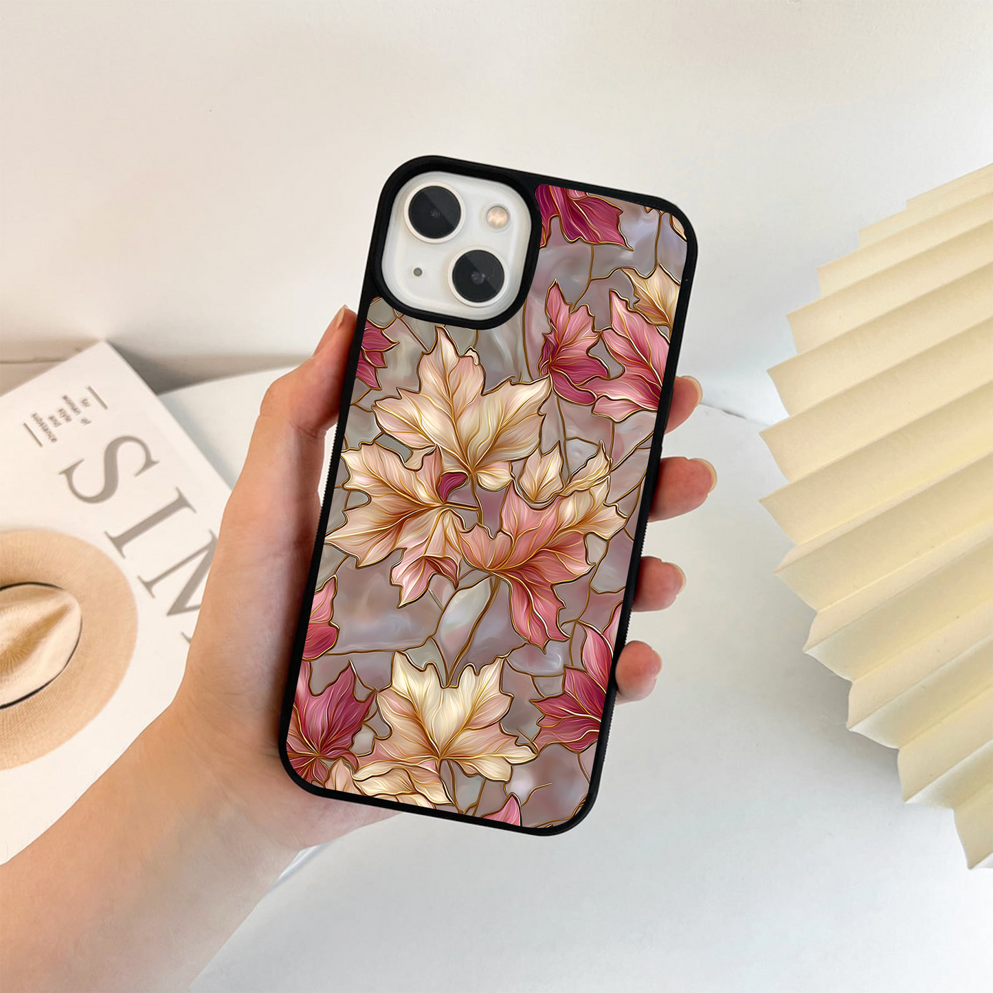 Golden Maple Leaves Glass Case