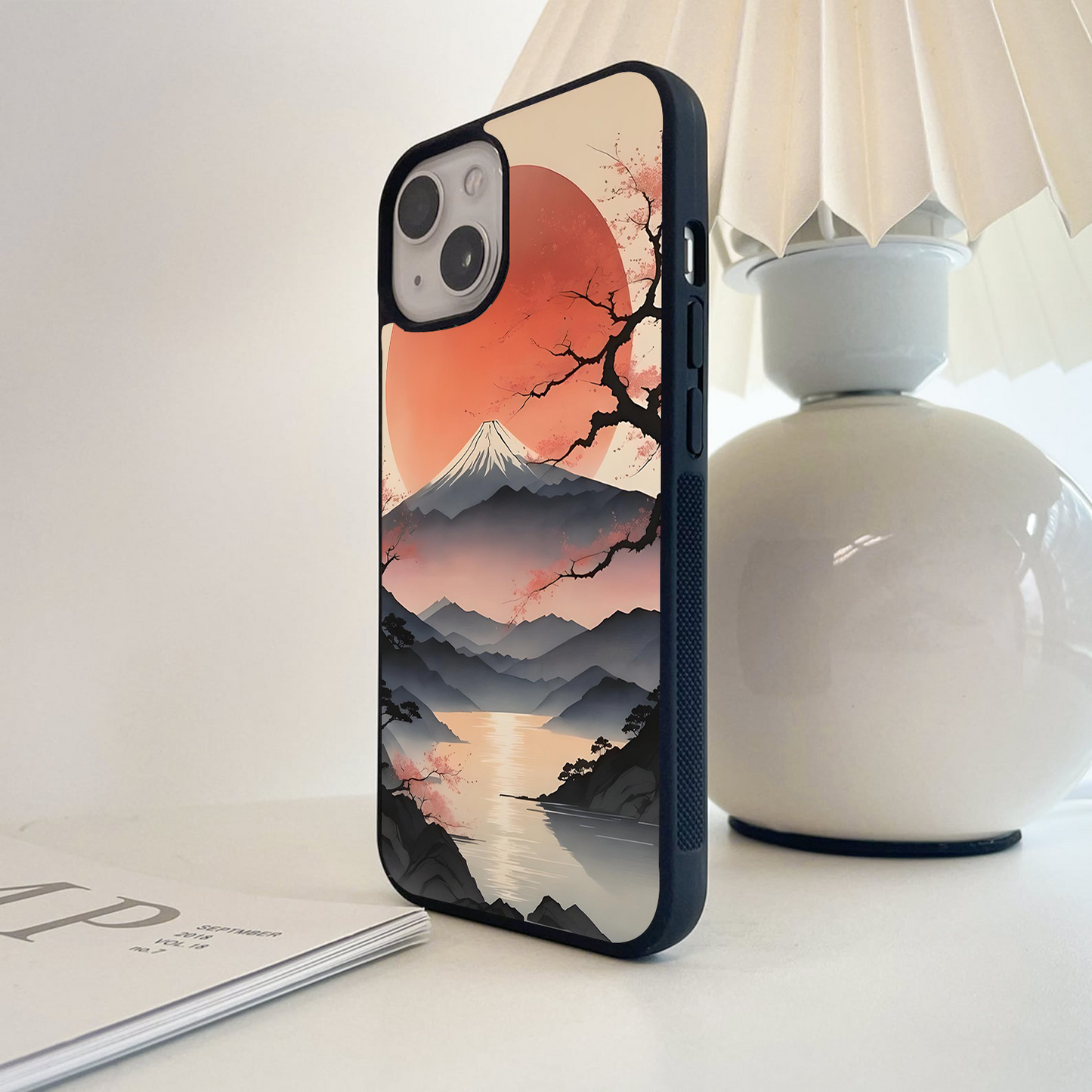 Mountains and Red Sun Glass Case