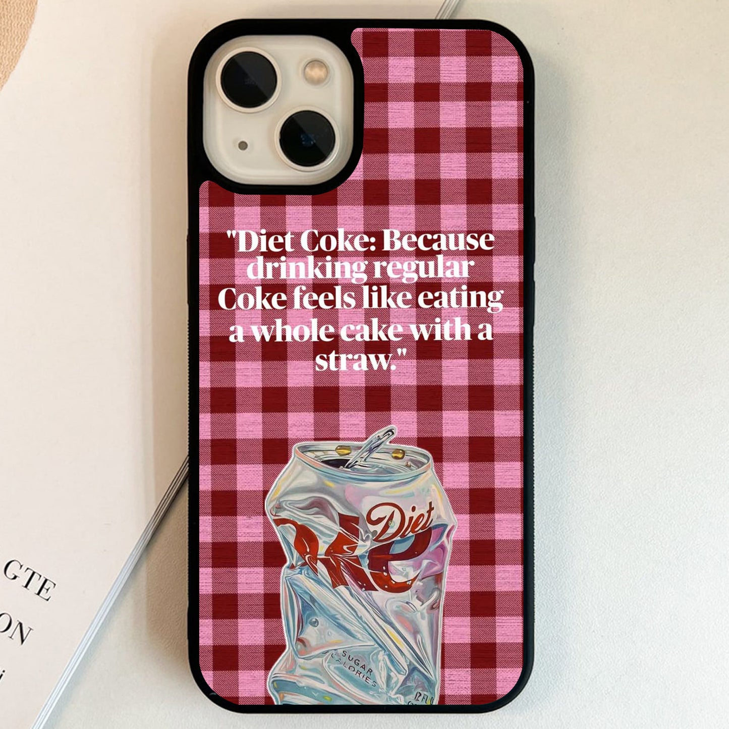 Diet Coke Pink Checks Glass Case