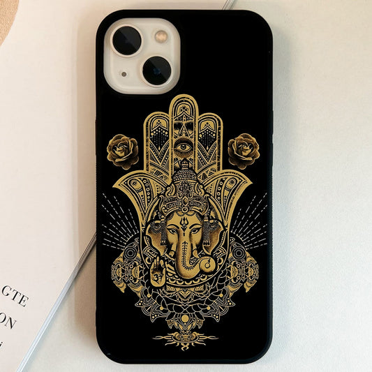 Golden Hamsa Ganesha Glass Case