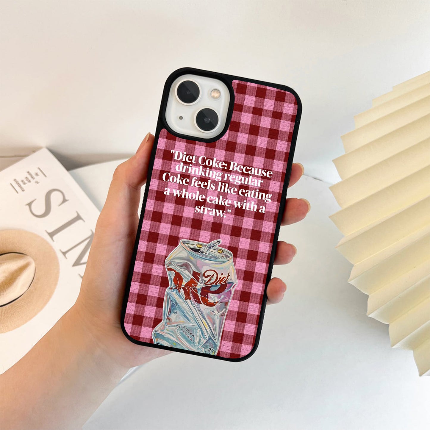 Diet Coke Pink Checks Glass Case