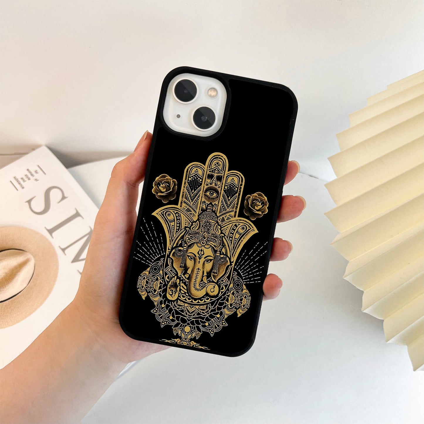 Golden Hamsa Ganesha Glass Case