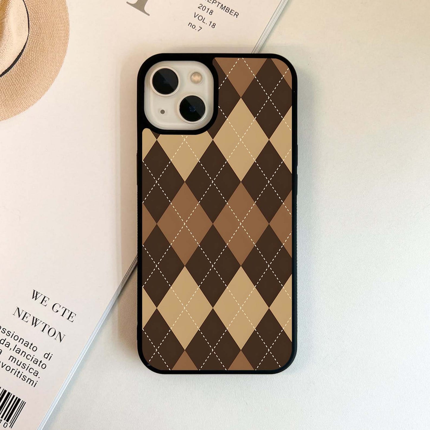 Brown Argyle Check Glass Case
