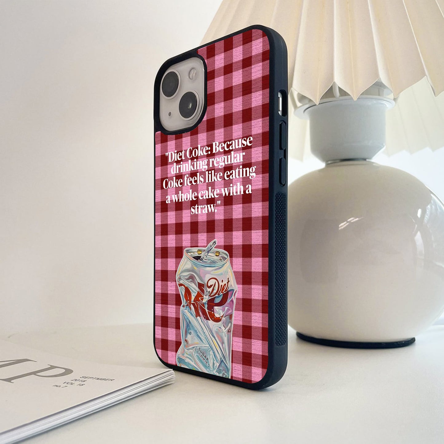 Diet Coke Pink Checks Glass Case