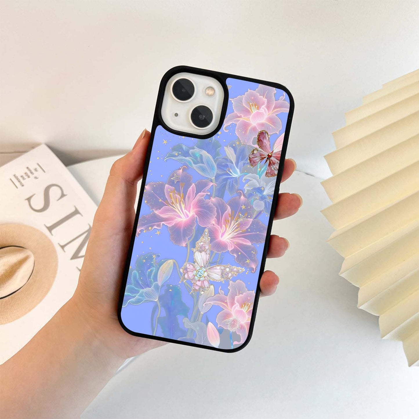 Butterfly Glitter Blue Theme Glass Case