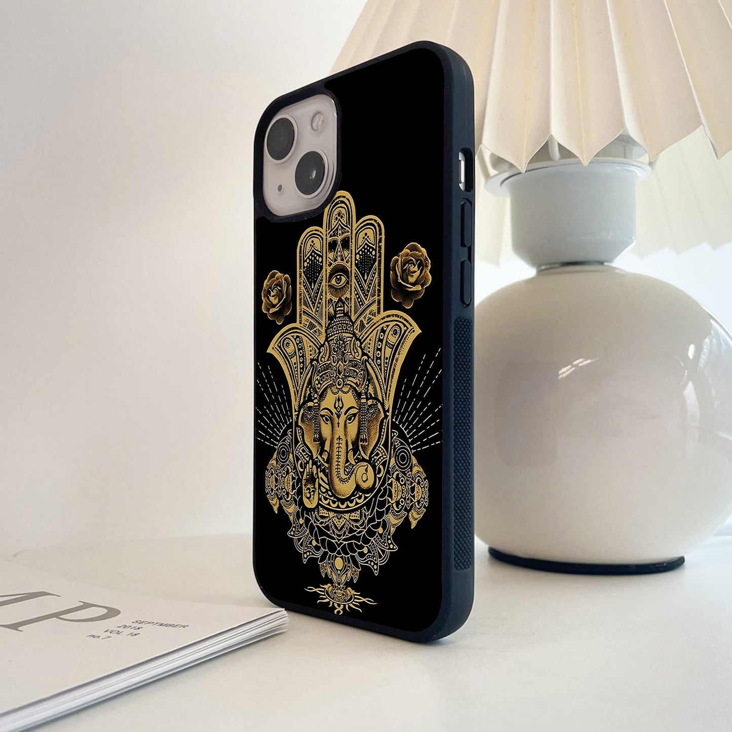 Golden Hamsa Ganesha Glass Case