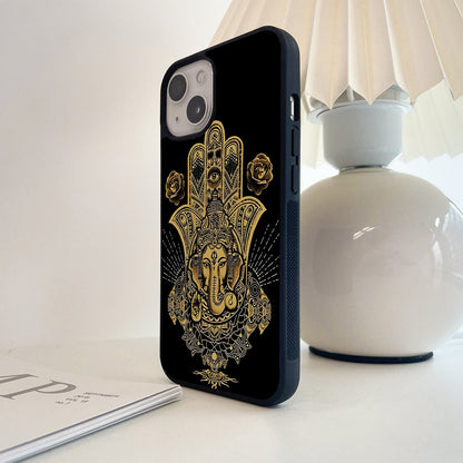 Golden Hamsa Ganesha Glass Case