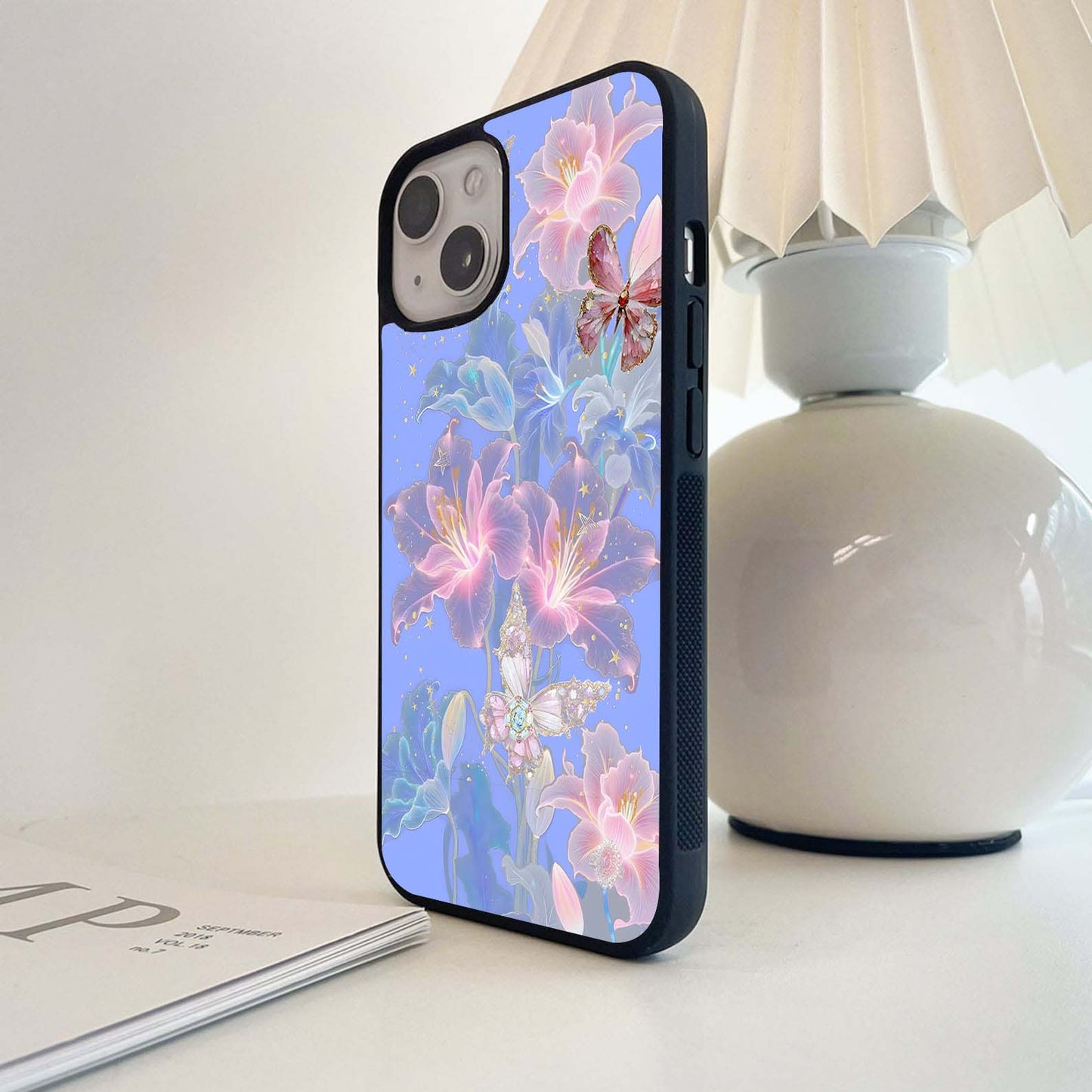 Butterfly Glitter Blue Theme Glass Case