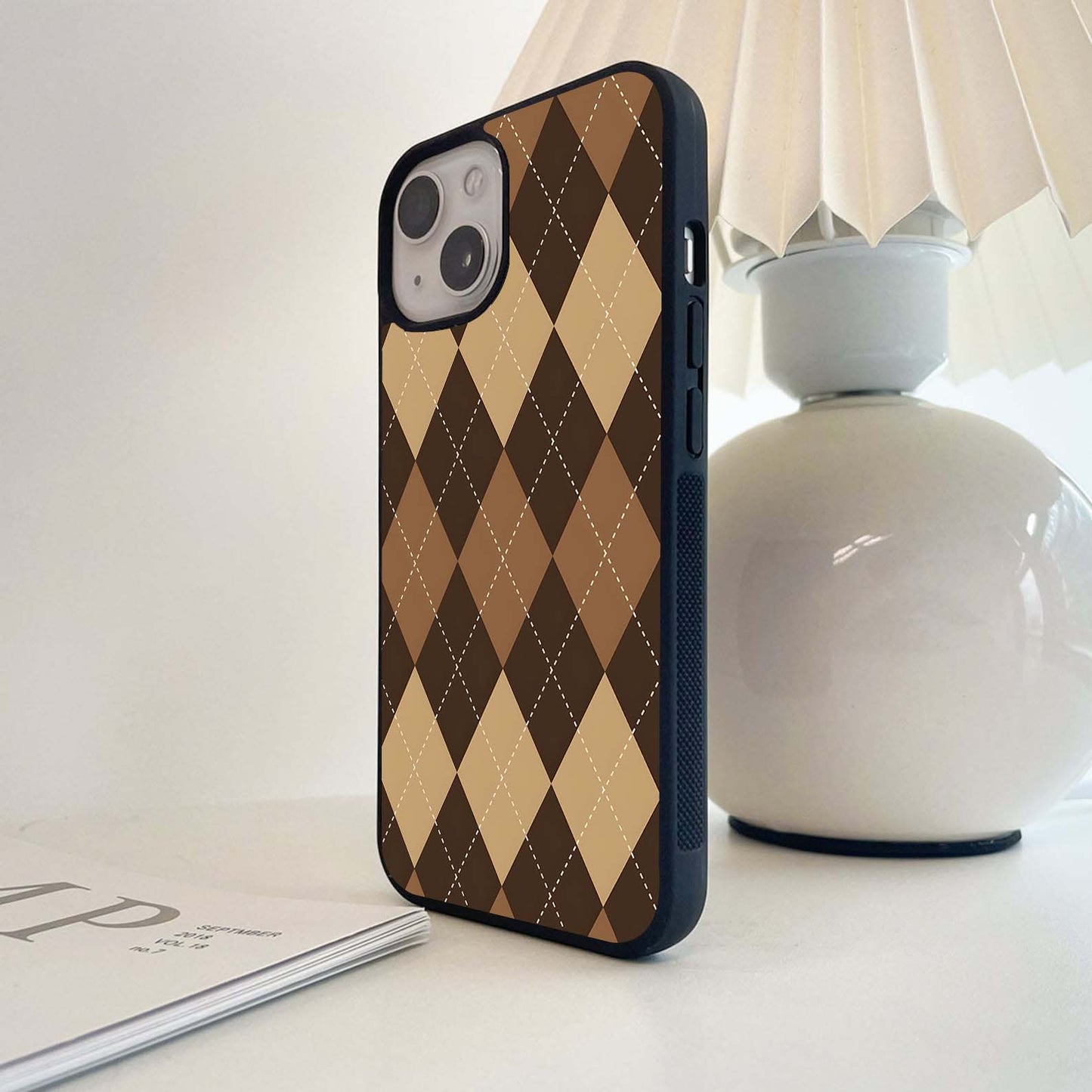 Brown Argyle Check Glass Case
